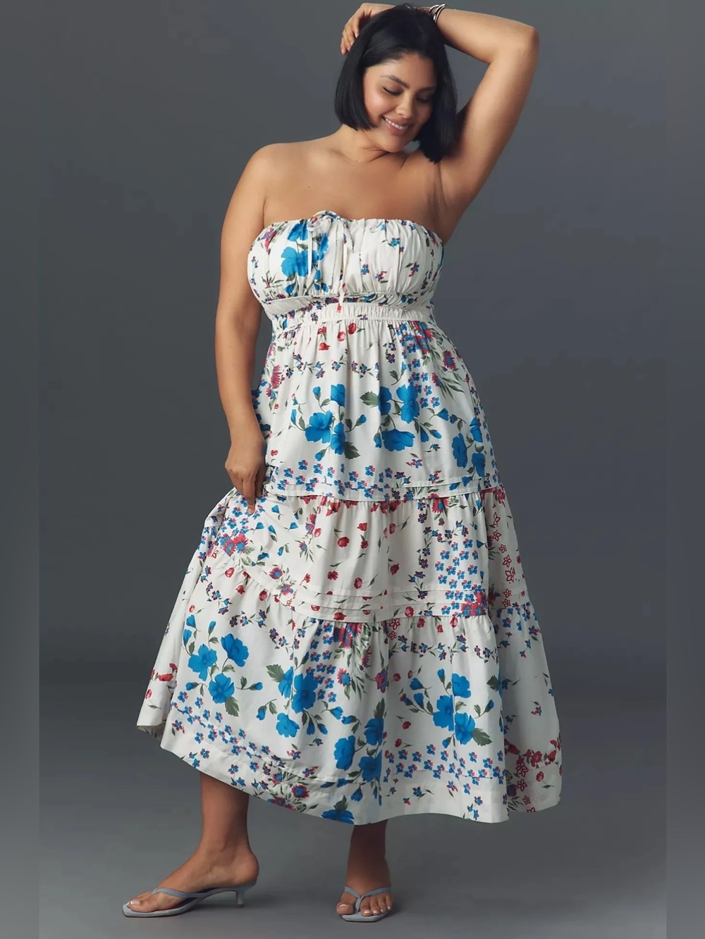NWT Anthropologie Somerset Strapless Maxi Dress Blue Motif Floral M